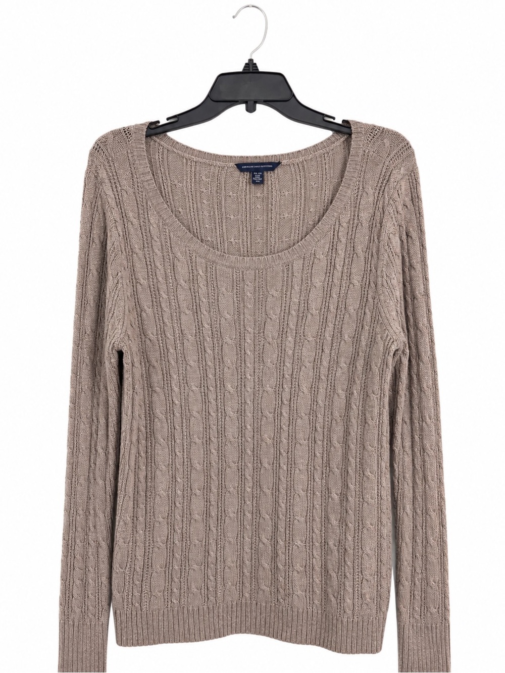 American Eagle Cable Knit Sweater Womens XXL Tan Crew Neck Pullover